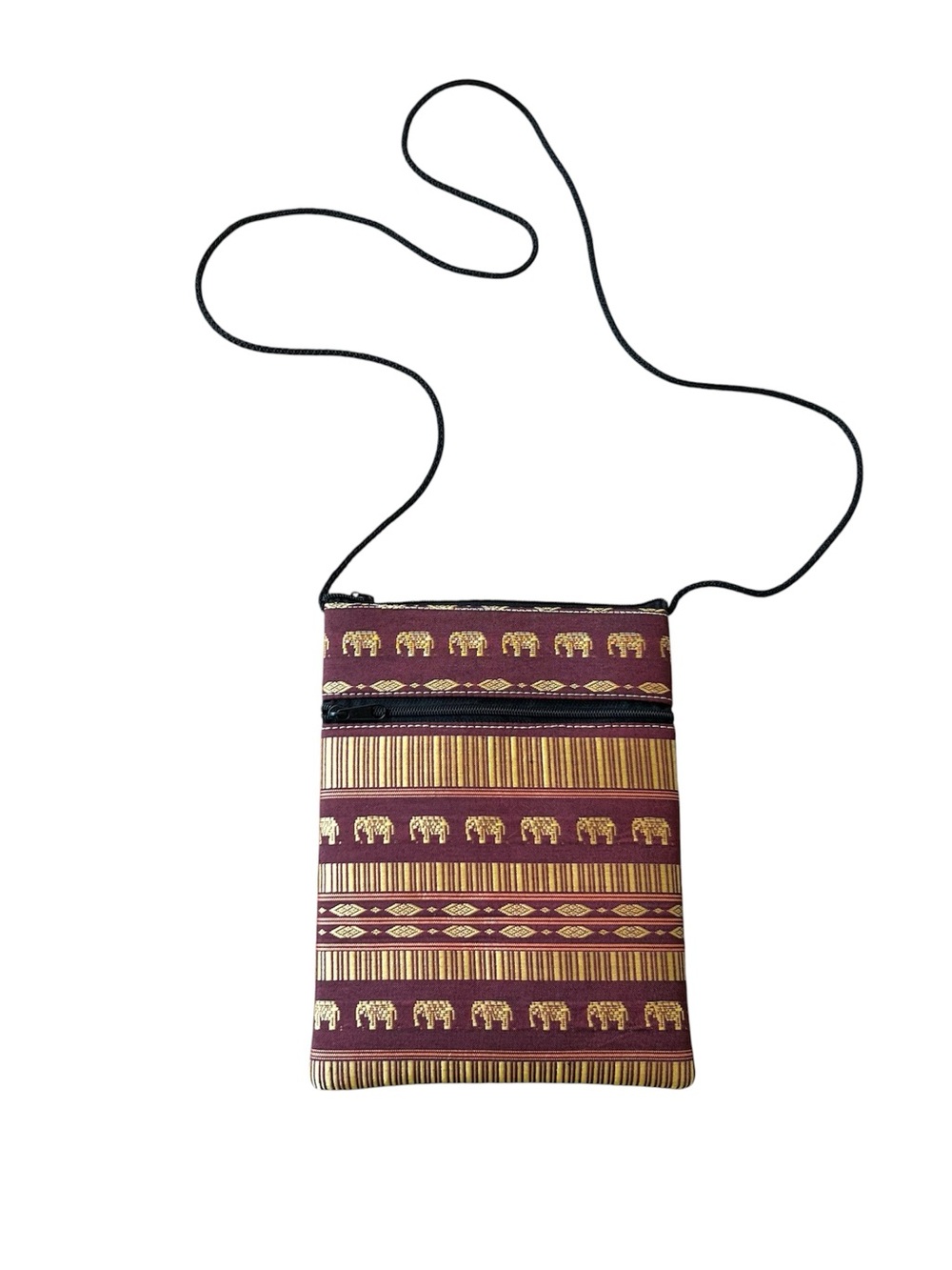 Thailand elephant pattern mini crossbody bag sling maroon gold